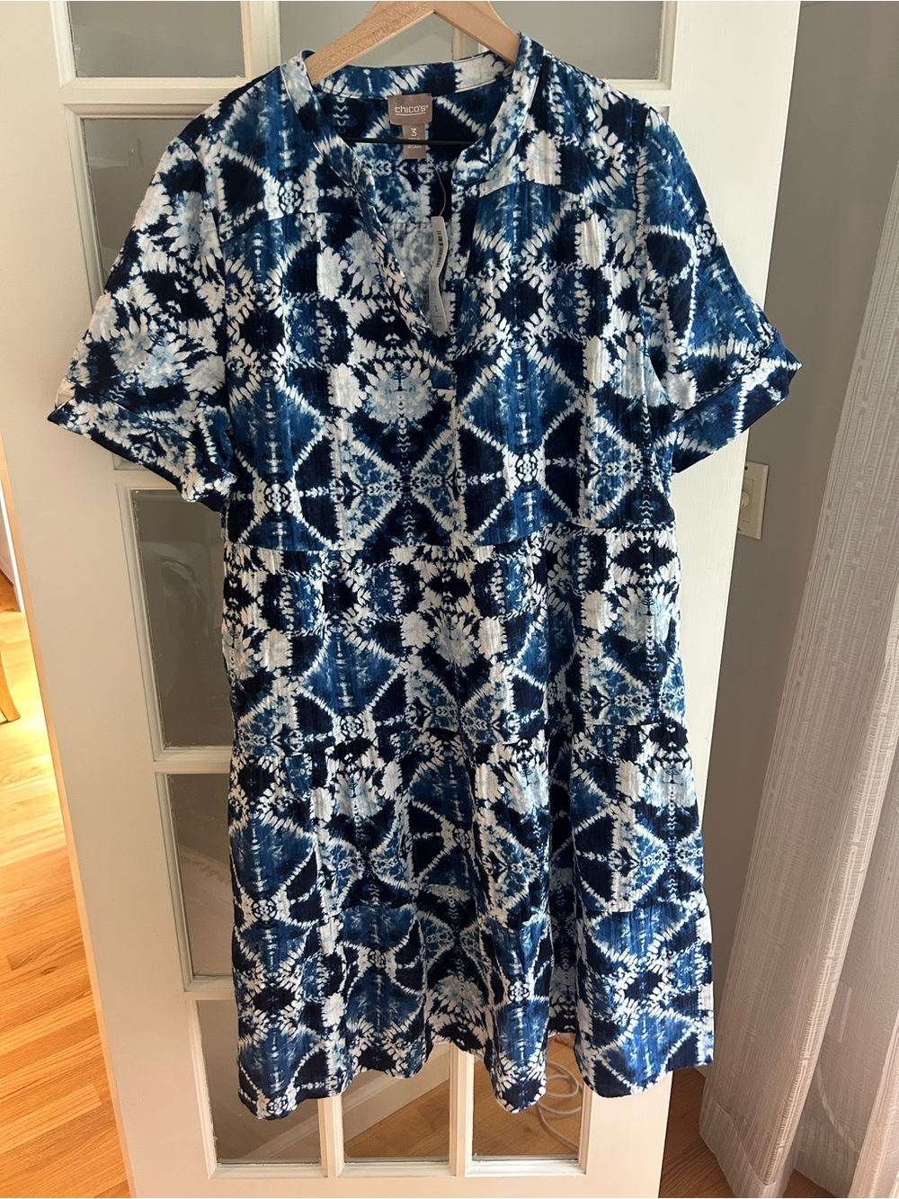 Chico's Blue and White Tie-Dye Gauze Midi Dress - Picture 1 of 9